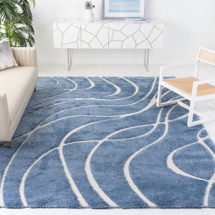 Ashal Abstract Shag Light Blue/Cream Area Rug