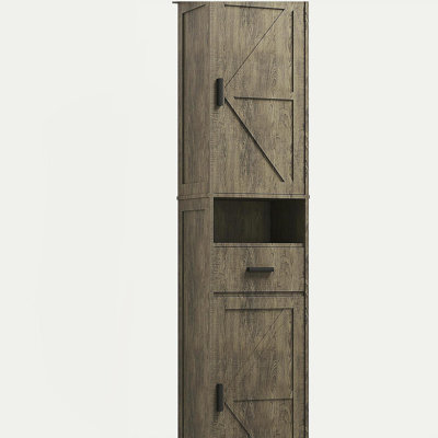 69" H Tall Storage Cabinet with 2 Barn Doors and 1 Drawer, Narrow Storage Unit with Adjustable Shelves, Floor Cabinet for Bathroom, Living Room, Kitchen