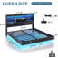 Cadre de lit flottant avec lumières à DEL et rangement pour tête de lit, lit flottant visuel avec station de charge, lit plateforme en métal avec structure stable, pas besoin de sommier, facile à assembler-1389979031-1389302776