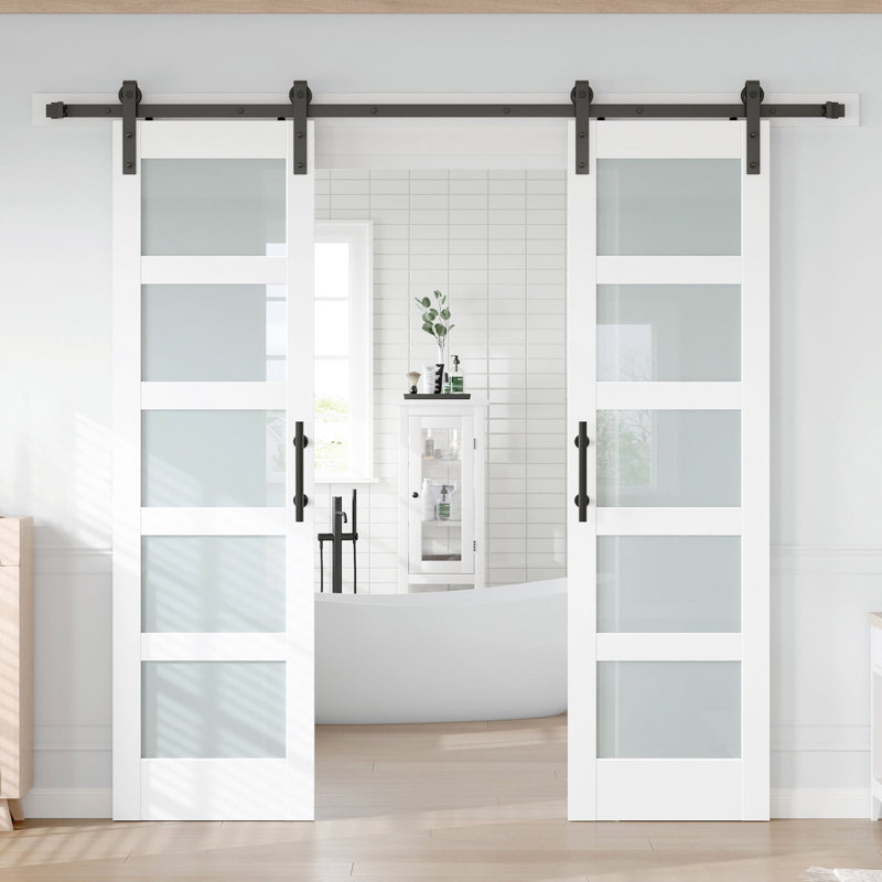 Porte de grange double en verre manufacturé avec ensemble de quincaillerie d'installation, 48 po x 84 po, 2