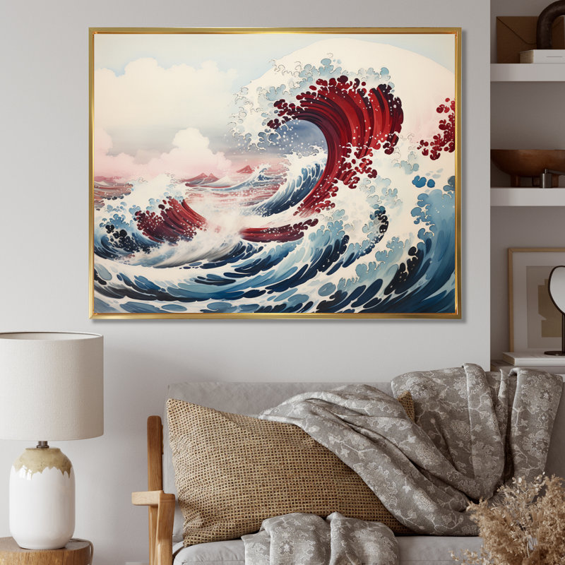 «Master Great The Red Great Of Kanagawa IV», reproduction d'art sur toile, H 34 po x l 44 po x P 1,5 po, Cadre flottant doré