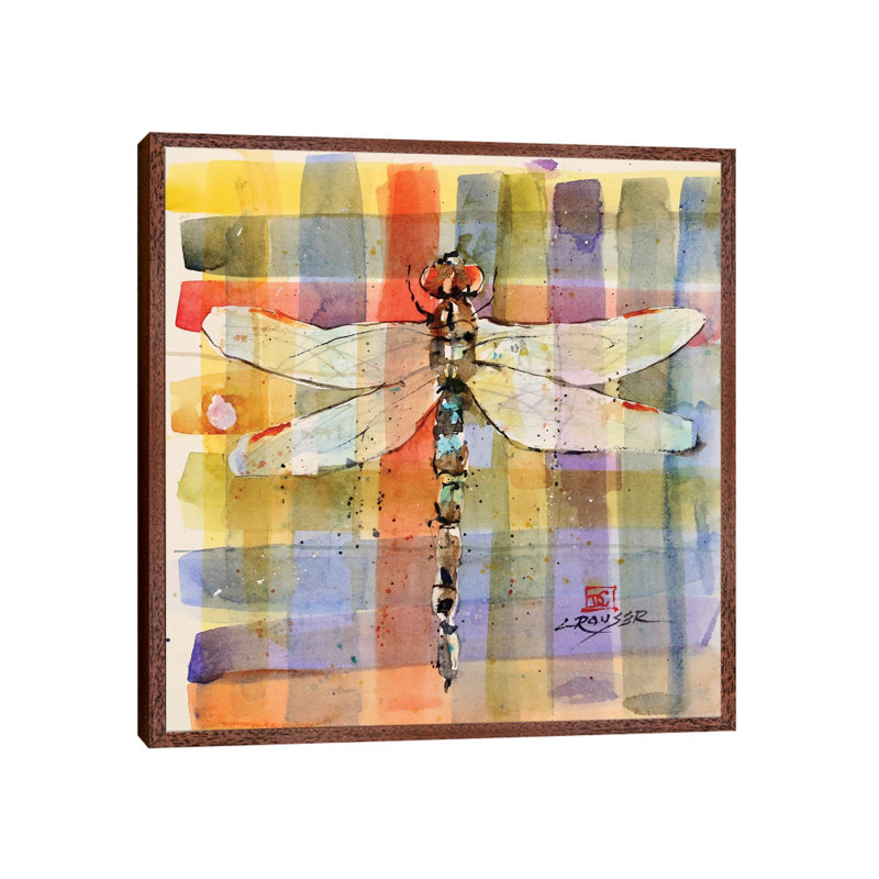 Plaid Dragonfly by Dean Crouser - Painting on Canvas, 66.04 cm H x 66.04 cm W, Classic Brown Wood Framed