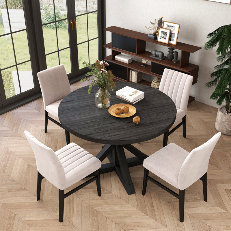 Ensemble de salle à manger 5 pièces Walton, table ronde avec 4 chaises d'appoint, brun clair Walton