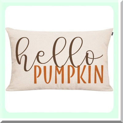 Autumn Harvest Linen Pillow Cover - Hello Pumpkin Fall Decor Cushion Cover - Outdoor Sofa Square Pillow Case - Fall Pumpkins Throw Pillow Cover