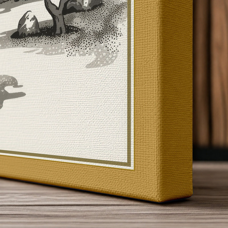 Misty Valley Stream Japandi - Wrapped Canvas, 24x16 - 61.0 x 40.6 cm, Ochre Border