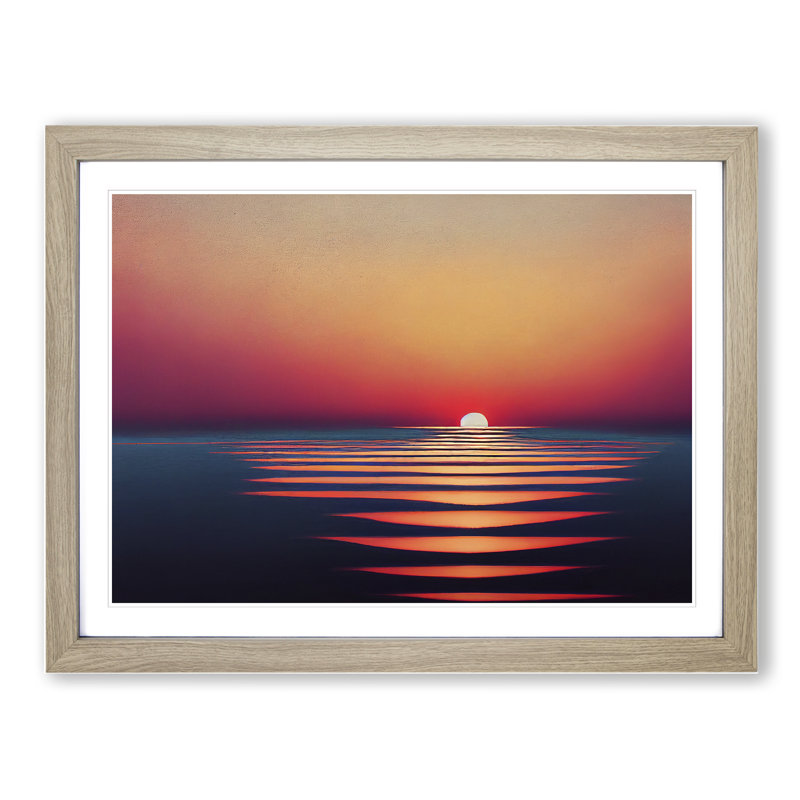 Victorious Seascape At Sunset - Framed Print, 25cm H x 34cm W x 2cm D, Oak