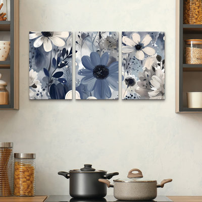 3 Panel Wall Art Set - Tina Lavoie 'Indigo Conversation II' Canvas Wall Art for Living Room, Bedroom, or Office Decor by 