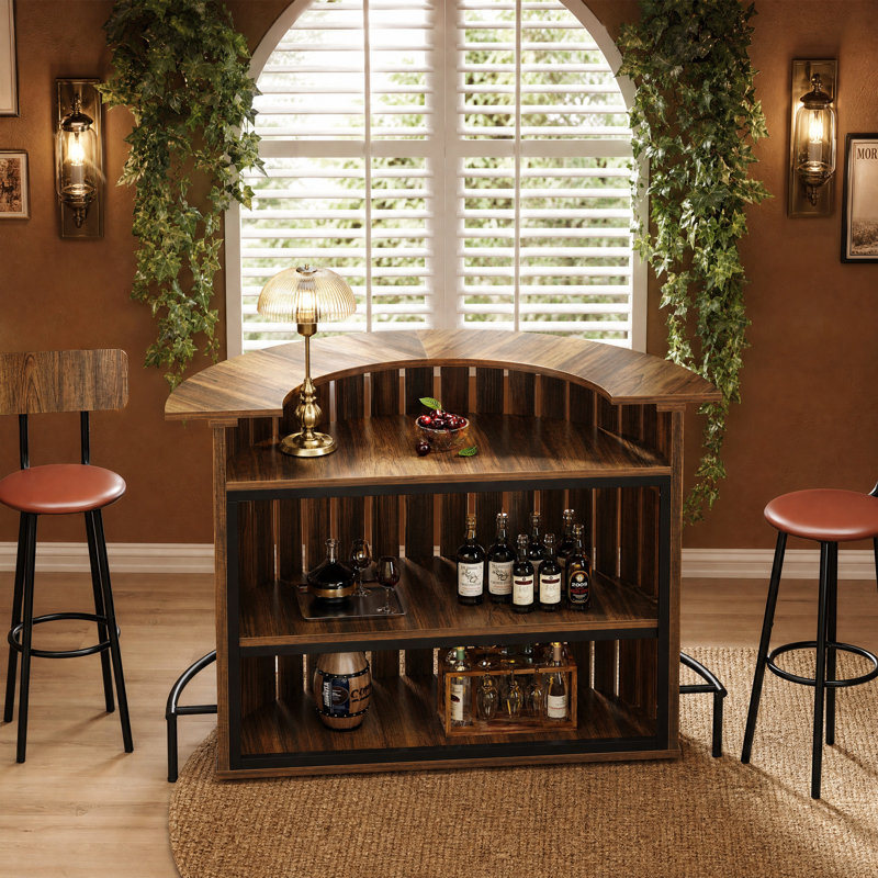 47.24" Mini Home Bar Table, L-Shaped Bar Cabinet, Brown