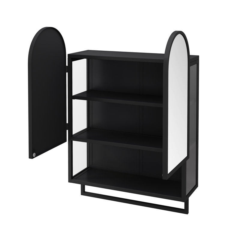 Armoire à miroir moderne à double arche avec tablettes réglables et porte-serviettes, pour le rangement dans la salle de bain, le salon et la chambre à coucher