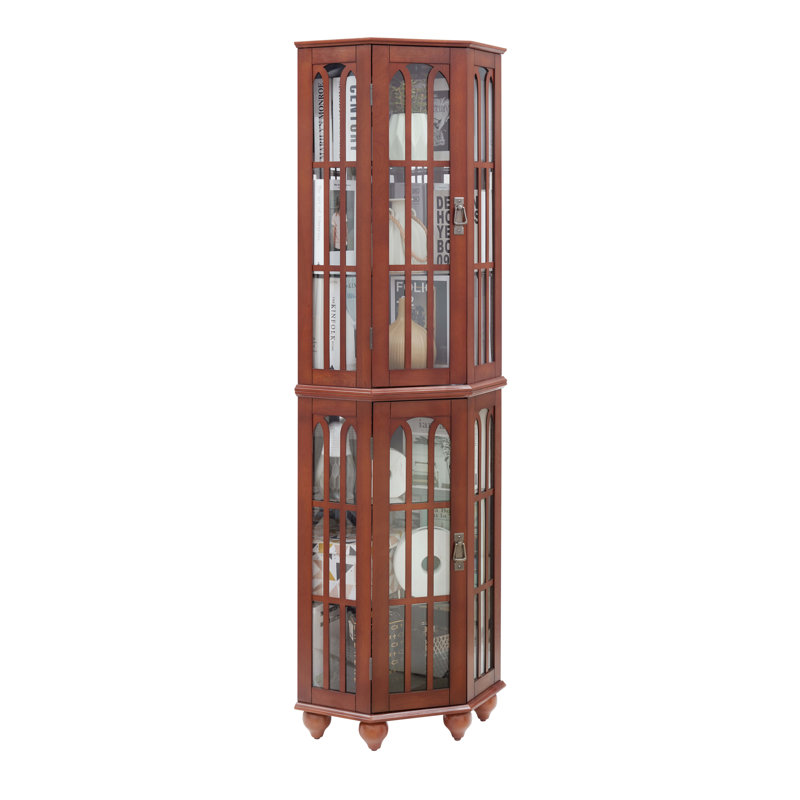 Vitrine de coin avec 4 tablettes réglables en verre trempé et système d'éclairage