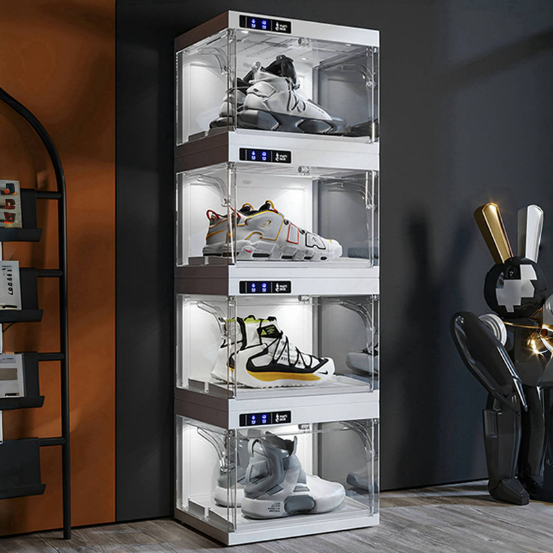 Vitrine intelligente à DEL, boîtes de rangement pour chaussures transparentes avec lumières DEL, vitrine empilable en plastique (1 paquet)