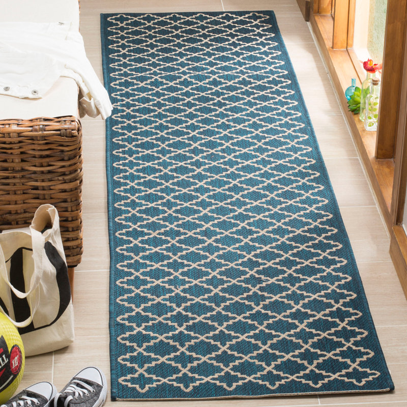 Joyner Looped/Hooked Navy/Beige Indoor/Outdoor Rug, Runner 69 x 244 cm