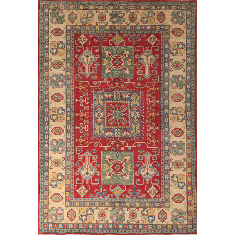 Geometric Red Kazak Oriental Area Rug 7x10