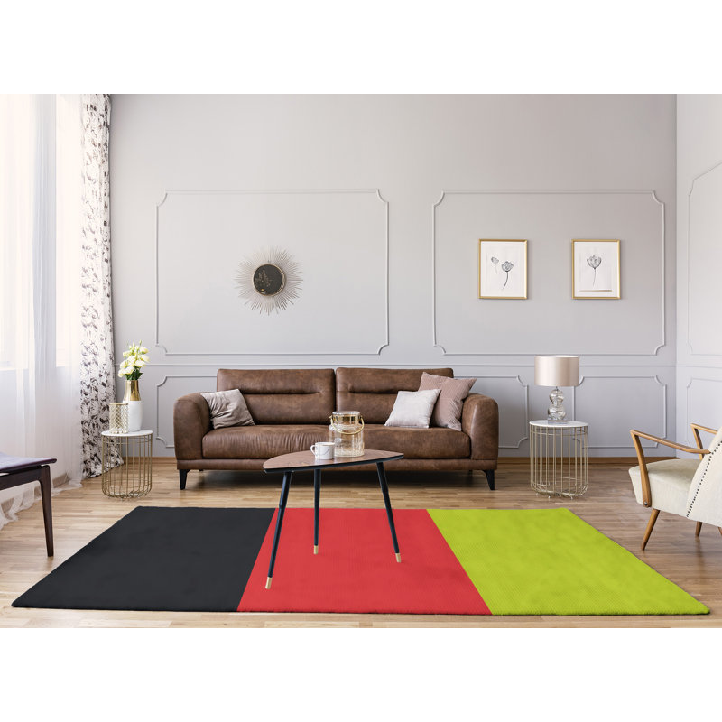 Tapis gris charbon/torche à rayures rouge/volts, Rectangle 8 pi x 10 pi
