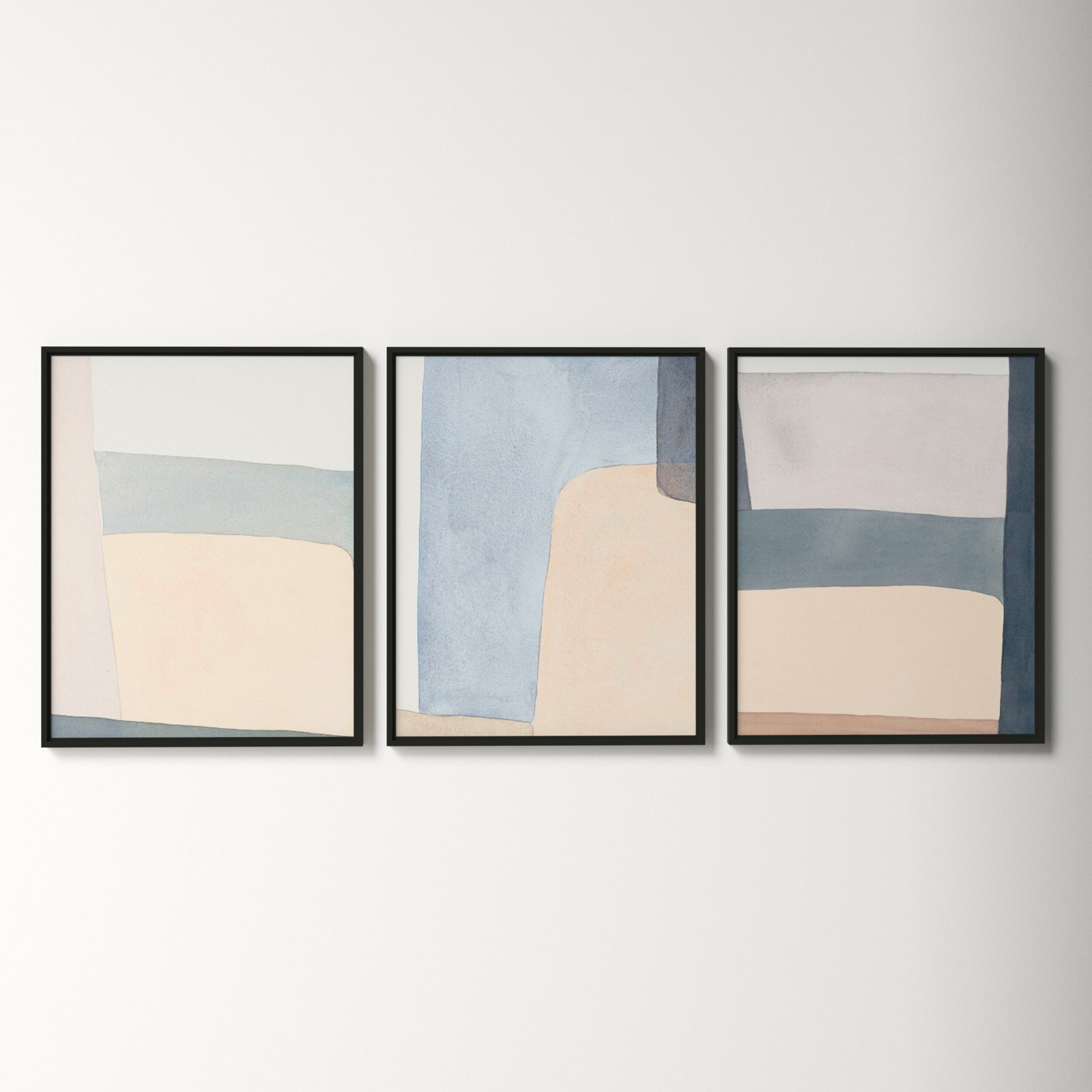 Grey Hue Set Of 3 by Julia Balfour, Picture Framed Canvas, 38" H x 90" W, Black