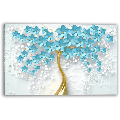 «Blue Blossom Tree with Gold Trunk», art mural sur toile tendue
