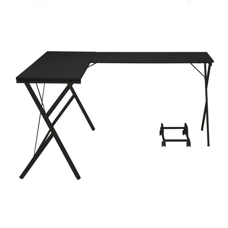 Bureau d'ordinateur en L avec support pour unité centrale, Noir