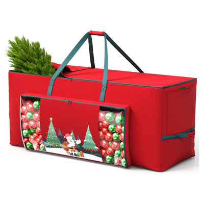 7.5ft Christmas Tree Storage Bag 600D Oxford Dual Zipper Transparent Pouch Side Pocket Red
