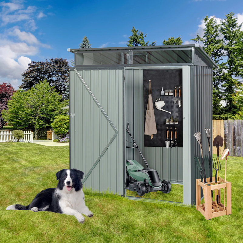 5Ft X 3Ft Outdoor Metal Storage Shed Transparent Plate, Gray