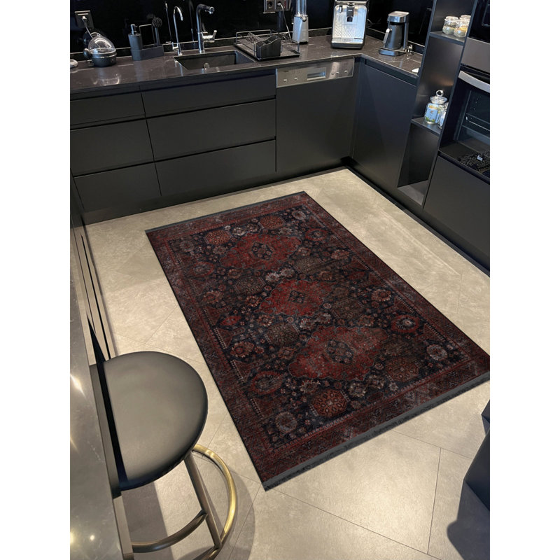 Tapis décoratif rétro à motif floral Claret, Rectangle de 5 pi x 8 pi