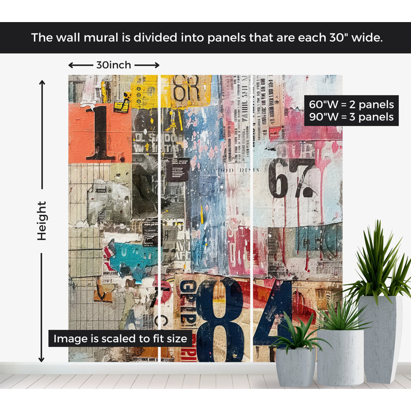 Papier peint de qualité supérieure - technique mixte urbaine, L 30 po x l 30 po