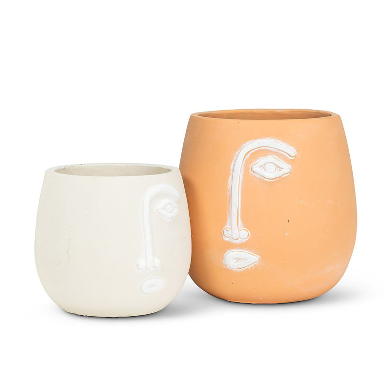 Pot à fleurs en demi-face en ciment, H 8 po x l 7 po x P 7 po, Orange