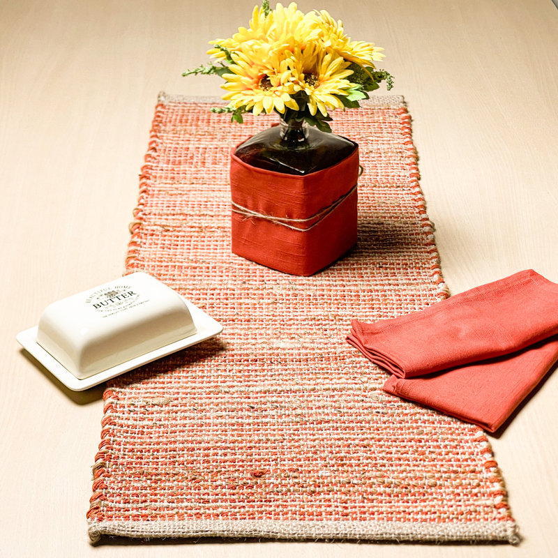 Chemin de table Pingham, 72 po x 13 po, Naturel / orange rouille