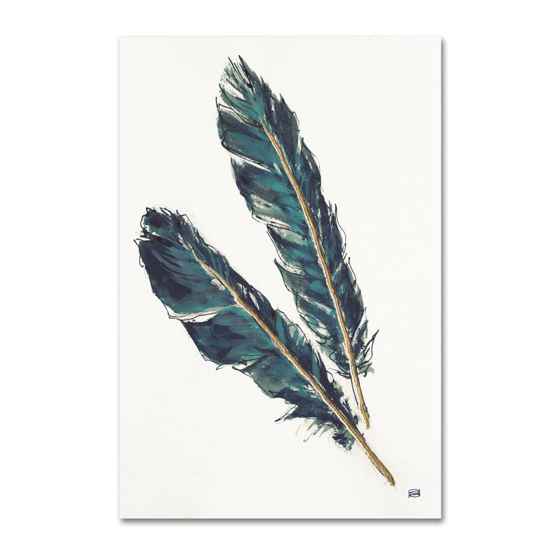« gold plumes iii indigo », reproduction sur toile tendue, H 32 po x l 22 po