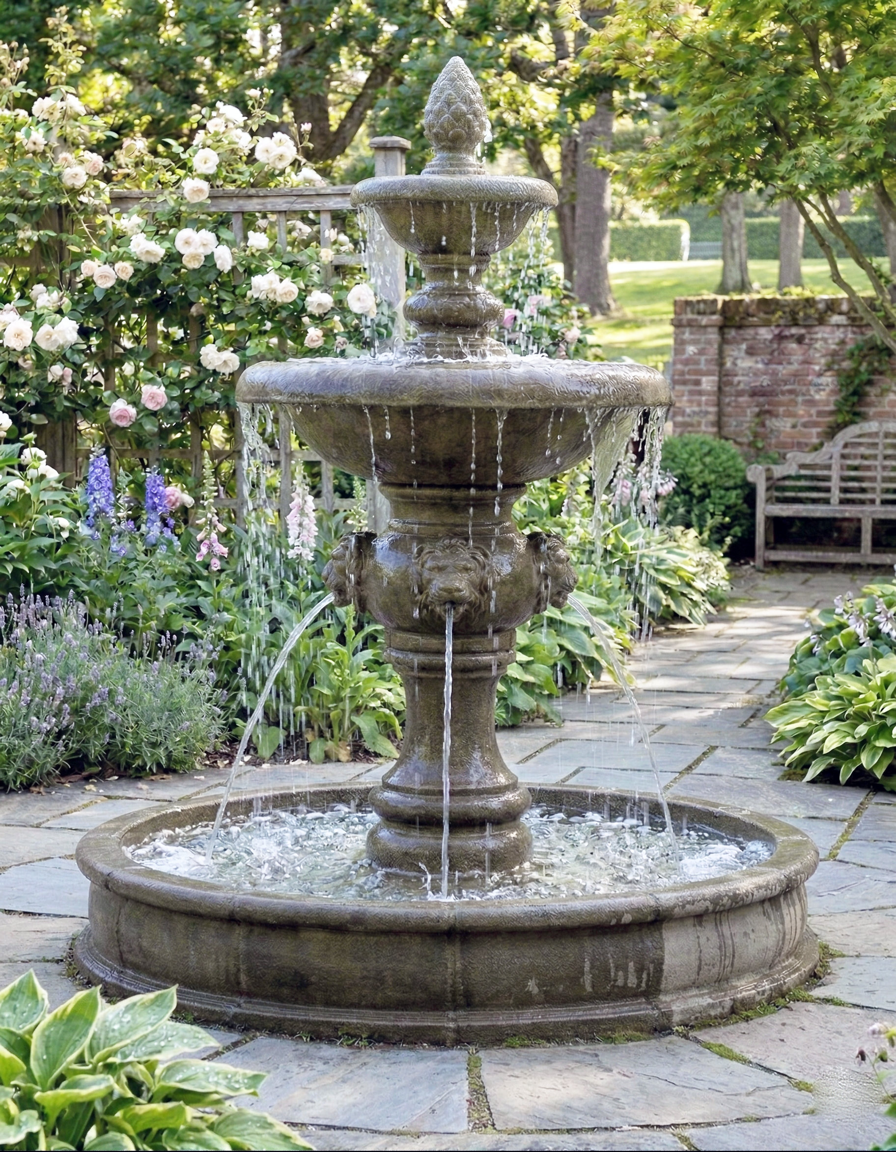 Canora Grey Charlemont Concrete Lion Two Tier Pond Fountain & Reviews | Wayfair