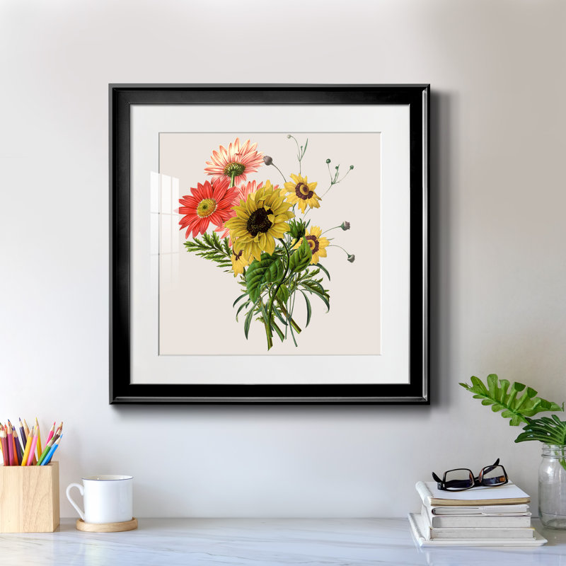 Arrangement de tournesol - peinture encadrée, H 17,5 po x l 17,5 po x P 1,5 po, Cadre noir