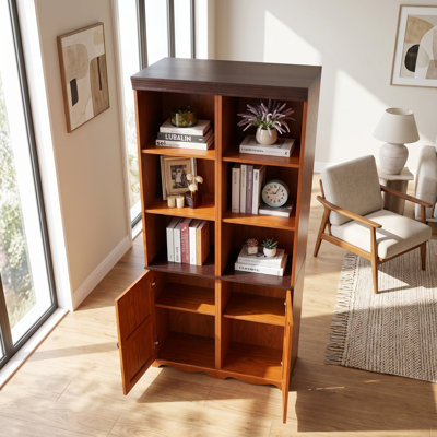 Tall Farmhouse Storage Cabinet with Open Cubbies and Adjustable Shelves