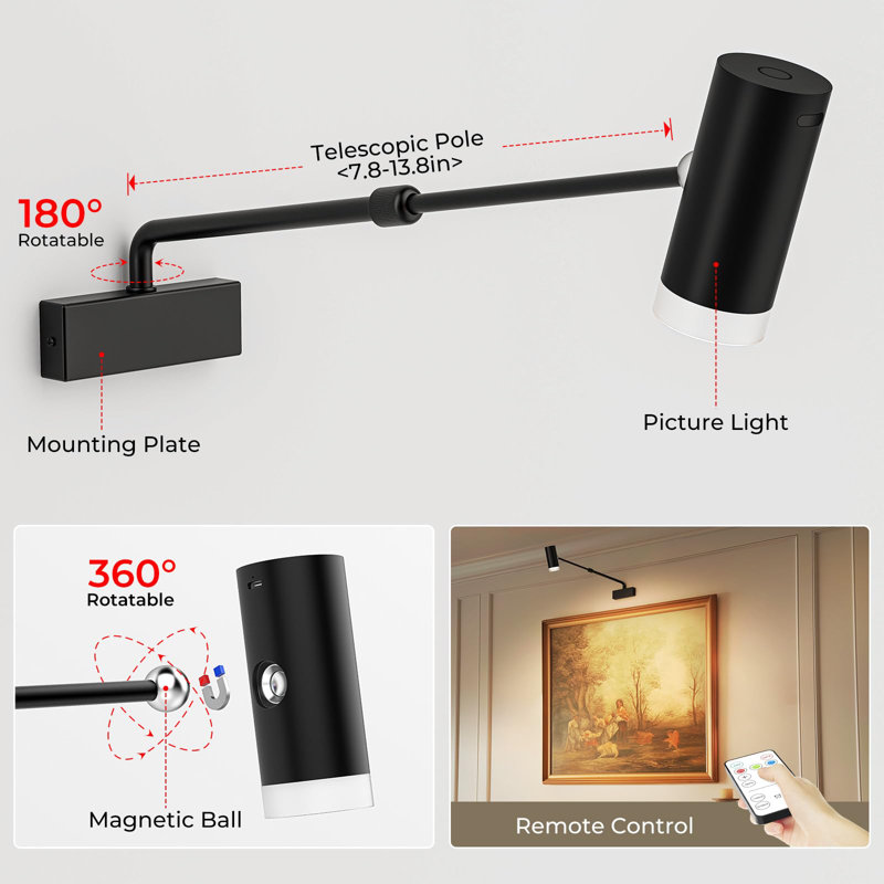 Lampe pour tableau à piles - Lampe d'art sans fil réglable avec gradation CCT et télécommande pour peintures - 2 pièces