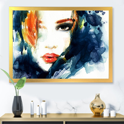 «Blue Ink Fashion Portrait» - art mural sur toile Glam