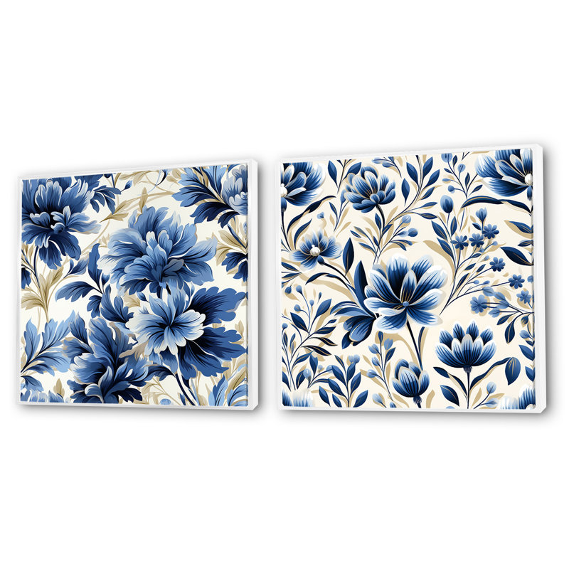 Henri - Ensemble de 2 collages floraux carrés, Cadre flottant blanc, H 16 po x l 33 po