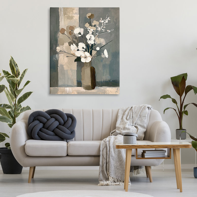 «Neutral Floral Vase Canvas Wall Art» par Ramona Murdock, H 48 po x l 36 po