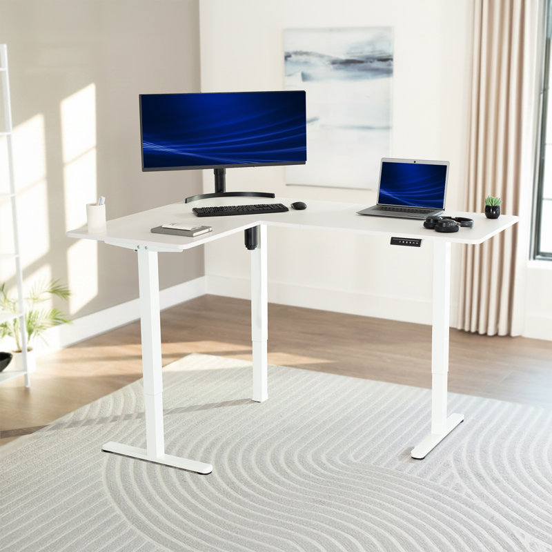 Bureau debout d'angle électrique VIVO, Blanc, 47 po x 63 po