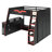 Full Size Wood Loft Bed with Desk, Adjustable Table, Storage Shelves, RGB LED Light, Space-Saving Loft Bed Frame, Red-434342468