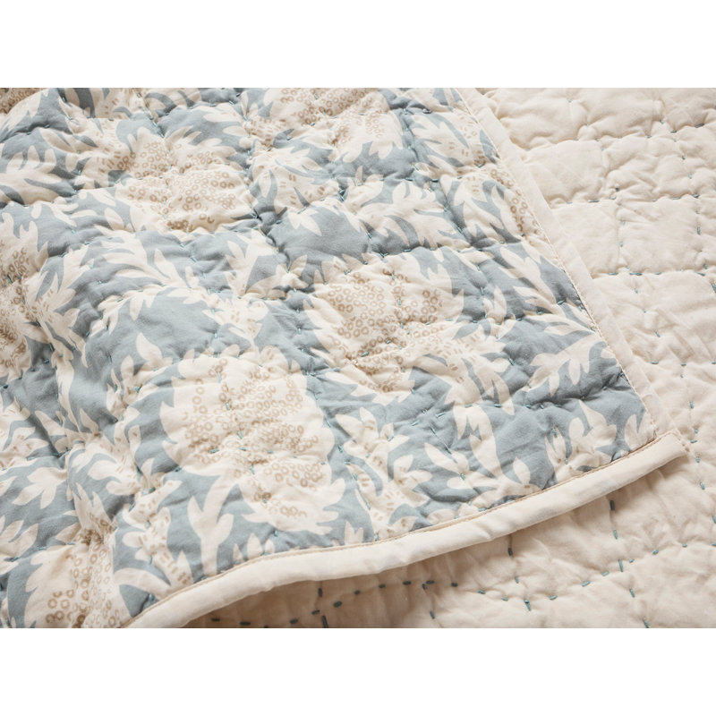 Robles Handstitched Organic 100% Cotton Percale Quilt, Twin Quilt, Tidal w/Khaki