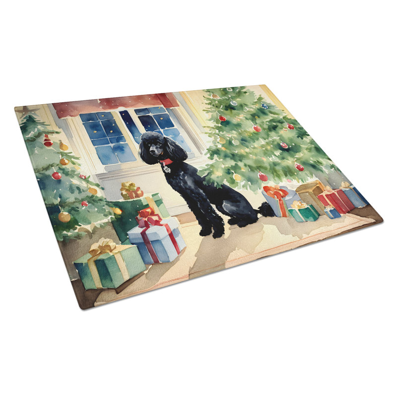Grande planche à découper en verre Poodle Cozy Christmas