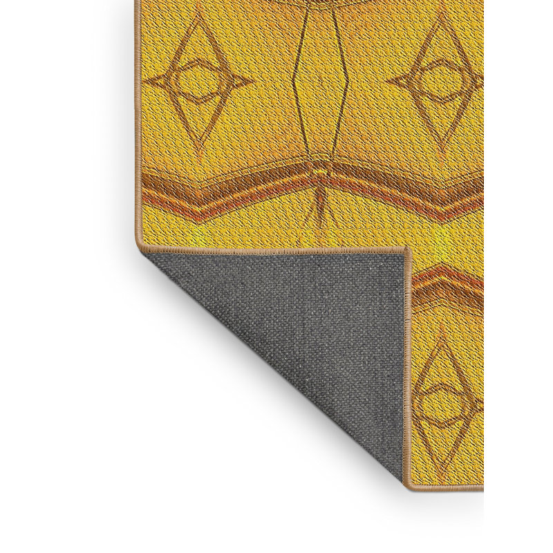 Tapis orange à motif/jaune Afrin, Rectangle 5 pi x 7 pi