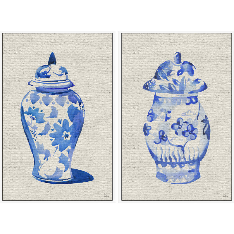«Chinese Vases V Diptych» par Julia Posokhova - ensemble de 2 reproductions sur toile flottantes