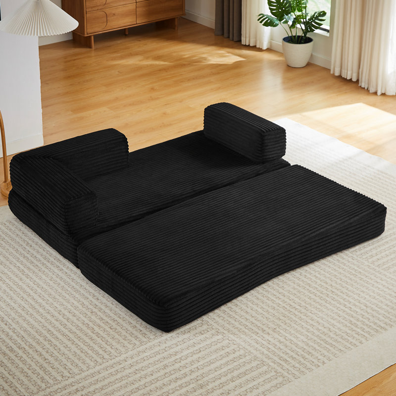 - Canapé 2 places en velours côtelé noir désossé pour le salon, modulaire moderne, appartement multifonctionnel, confort, utilisation instantanée, sans assemblage, modulaire avec