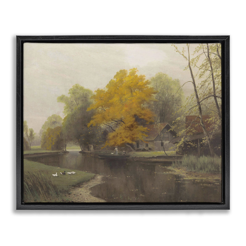 Cadre flottant rétro «Fall By The River», conception par Leah Straatsma, H 17 po x l 21 po, Cadre flottant noir de jais