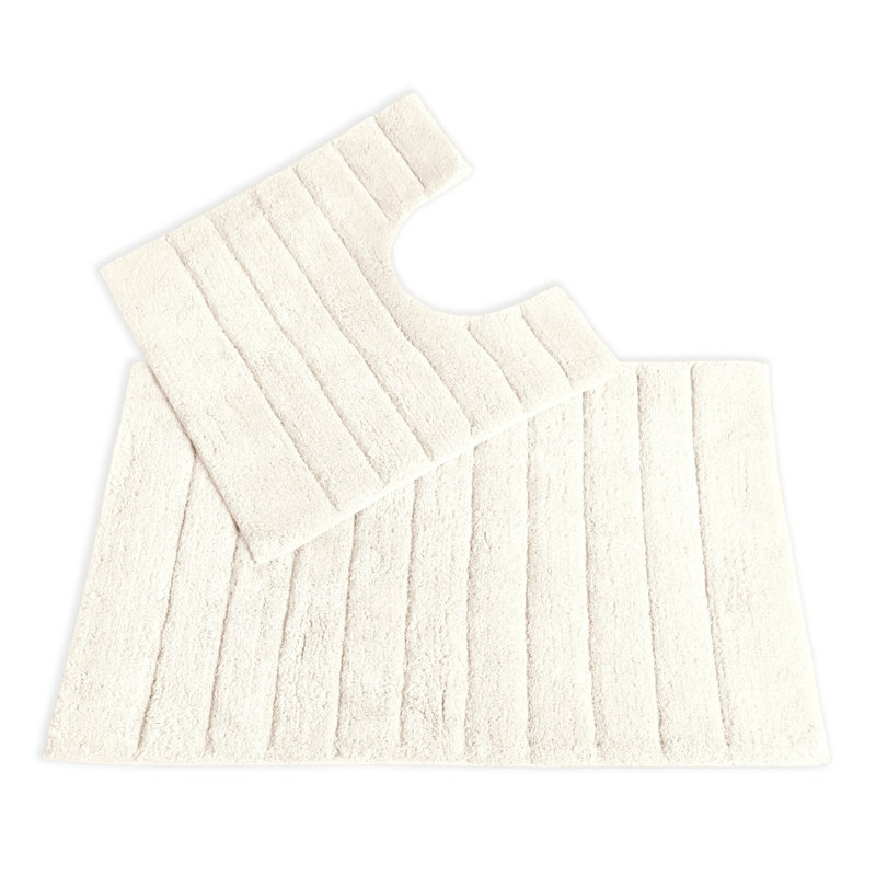 Mirianna Linear Ribbed Two Piece Bath Mat Set, Cream