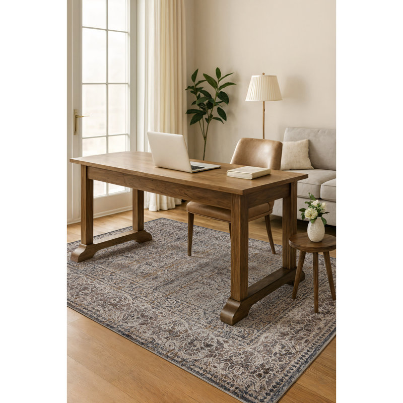Vintage Border Stone Gray Indoor High-Low Area Rug, Rectangle 5' x 7'