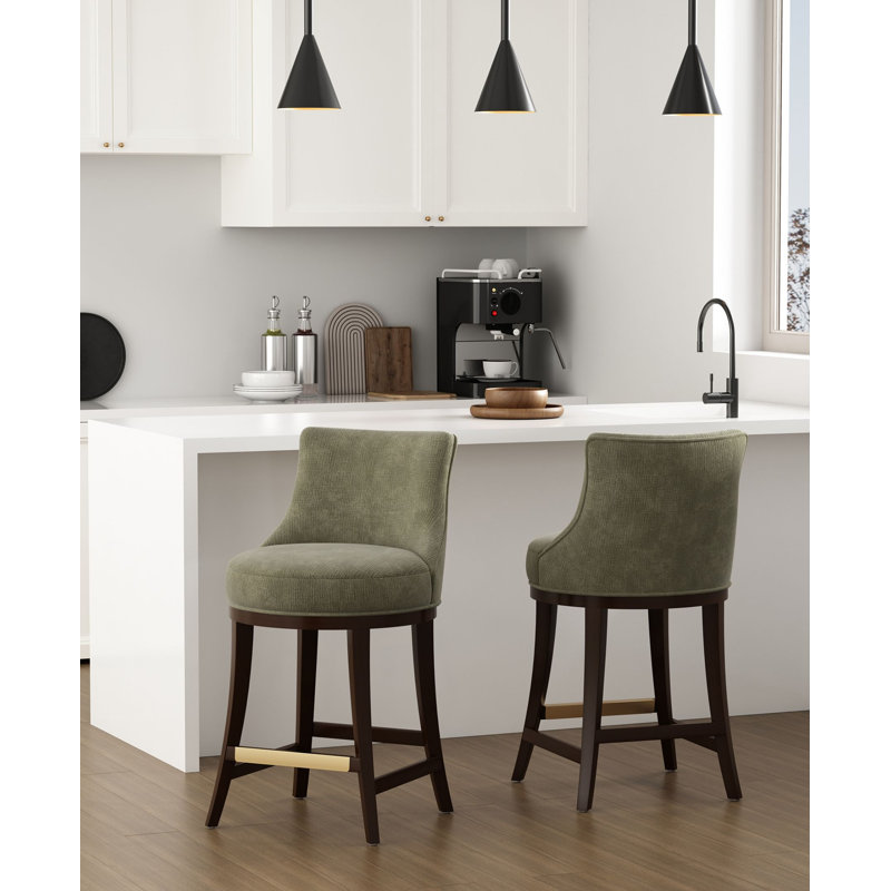 Tabouret de comptoir rembourré Lucia, Vert feuille, Tabouret de comptoir (hauteur d'assise 26,4 po), 2