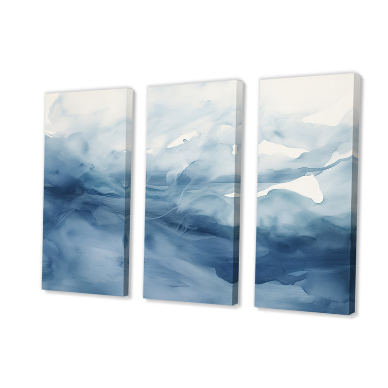 Nuage d'aquarelle bleu et blanc dansant 3 pièces, H 28 po x l 36 po x P 1 po
