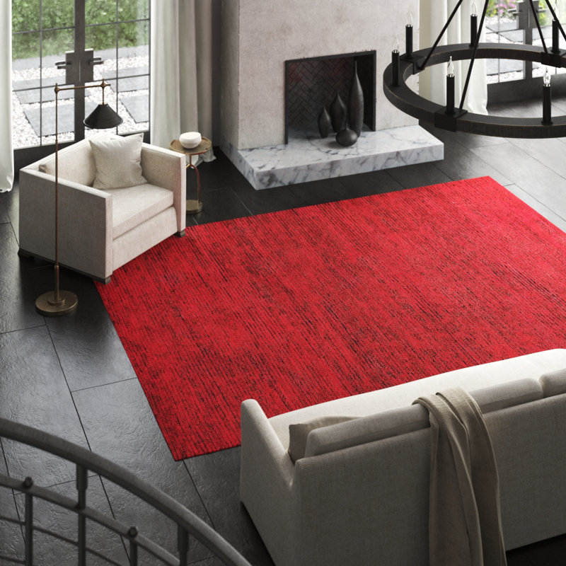 Hidden Path Striped Area Rug in Black/Red, Rectangle 10' x 14'