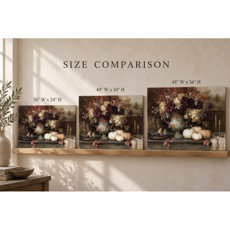 Art antique sur toile tendue avec fleurs et citrouilles, L 40 po x H 30 po x P 1,5 po