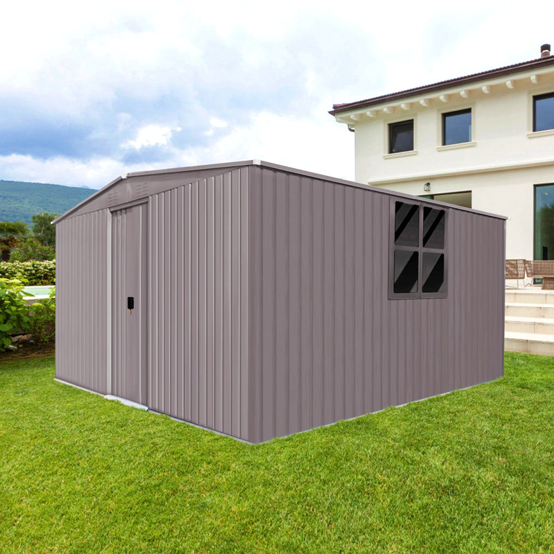New Outdoor Storage Shed Has Two Functions: Metal Shed And Firewood Shed 14 Ft X 12 Ft, More Suitable For Winter, Grey